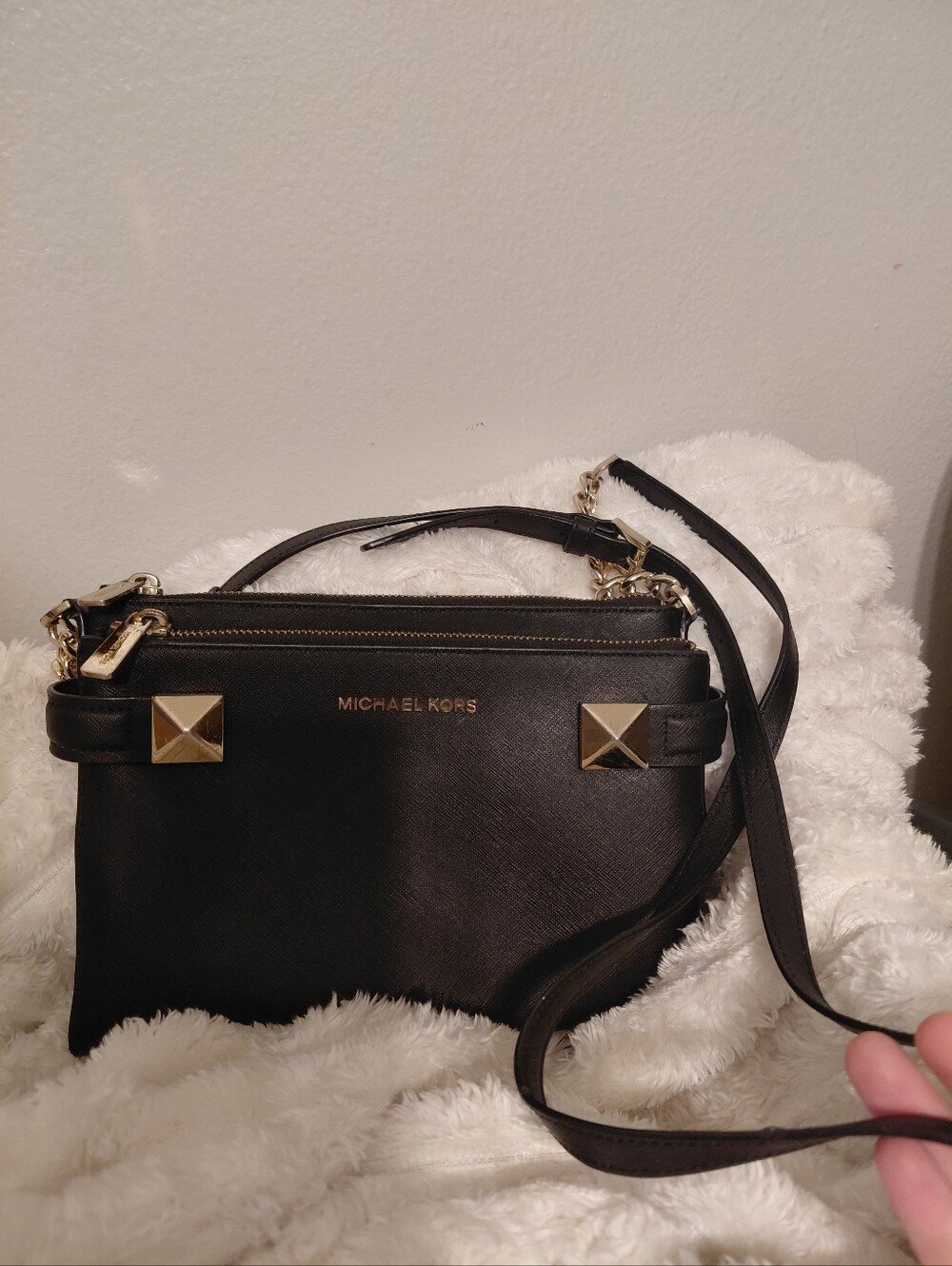 MK Black Crossbody Gold Toned Hardwear Studs